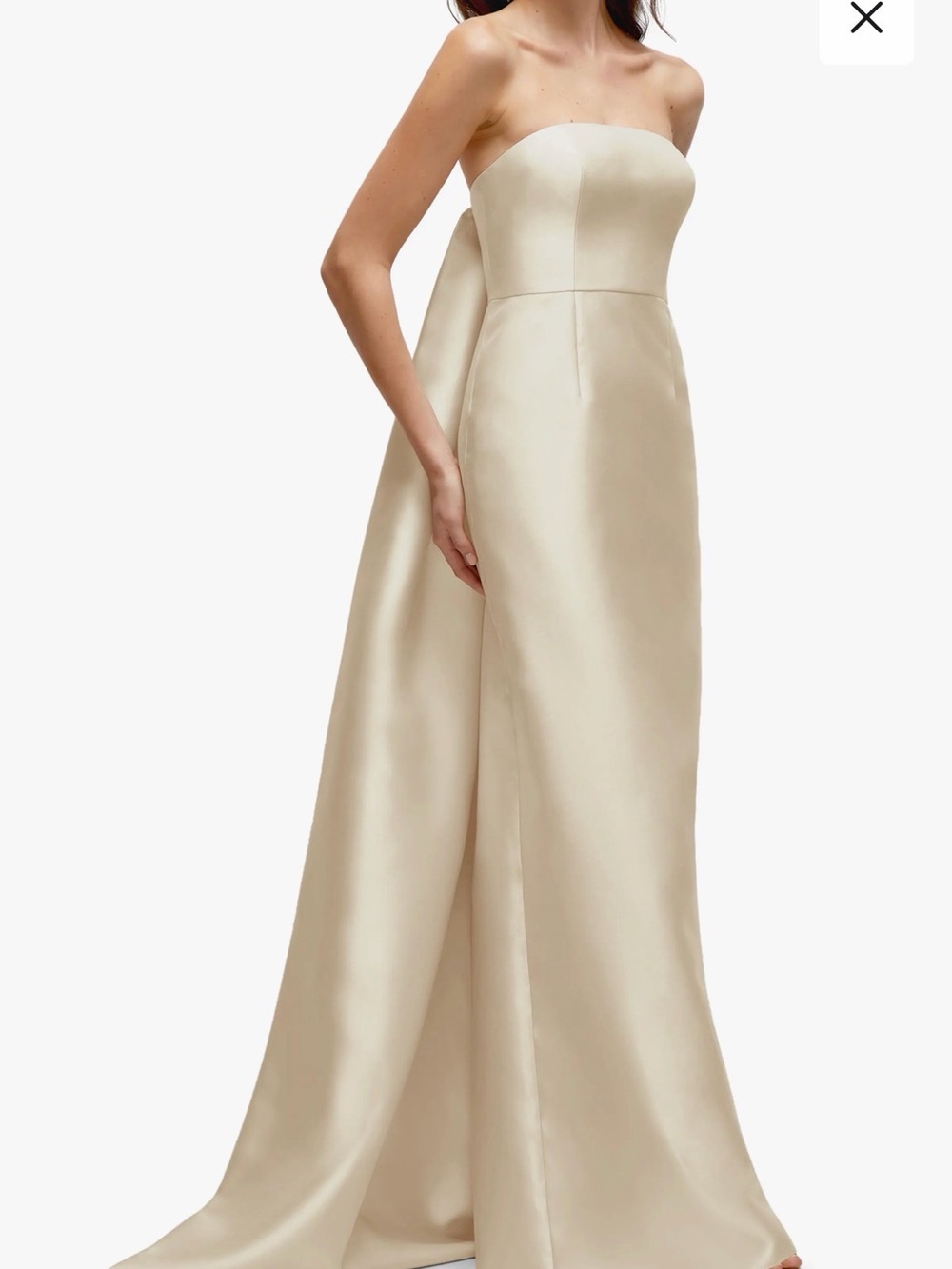 ALFRED SUNG Strapless Satin Twill Column Gown with Removable Train